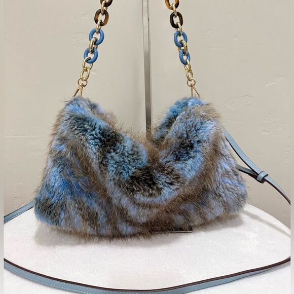 2 Tone Handmade Genuine Beaver Fur Soft Slouchy Clutch/Shoulder Bag/Crossbody - Picture 1 of 16